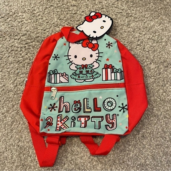 Hello Kitty Christmas Tree Mini Backpack Book Bag NEW Green Red Holiday - Picture 2 of 3